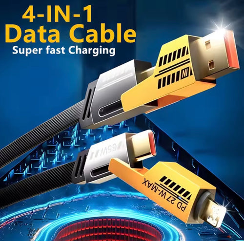 4-in-1 Fast Charging Data Cable - USB to Dual Connector Multi Charging Cable